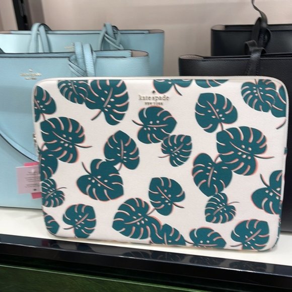 Kate Spade Darcy Monstera Leaves Laptop Sleeve Cream Multi - Picture 2 of 16
